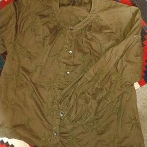 Madewell Khaki Embroidered Top